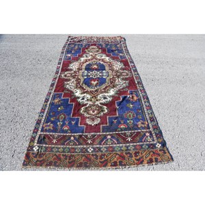 Tapis classique persan bleu et rouge en laine écologique 4,5 pi x 10,5 pi fait à la main rectangulaire patchwork salle à manger neuf 9x12 latex - Product Image 1