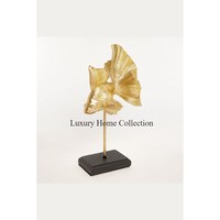 Visage de dame en bois de vente chaude avec des sculptures décoratives de papillons enduits de poudre de couleur noire en métal sur la base de marbre blanc