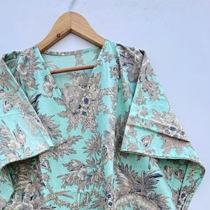 Caftan indien en coton Robe longue Maxi avec imprimés floraux Taille naturelle pour les mamans Couverture de plage Vêtements de nuit Robes décontractées Produit - Product Image 2