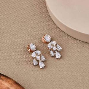 Collier tennis élégant en laiton et moissanite, design délicat en or pour femme, ensemble de bijoux de fiançailles, boucles d'oreilles, coupe ovale poire, argent sterling - Product Image 3