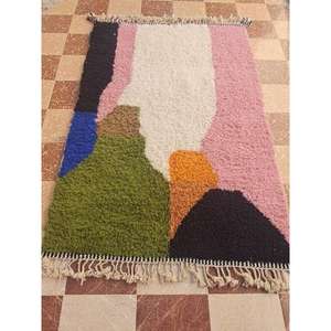 Auténtica Alfombra Marroquí Hecha a Mano, Boucherouite, Estilo Bohemio, Colorida, Vintage, Decoración Artesanal del Atlas - Product Image 1