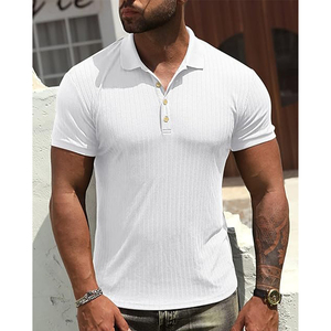 Polo de Algodón de Manga Corta a Rayas Blancas para Hombre, Camiseta Informal de Punto Transpirable de Corte Regular - Product Image 5