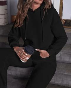 2025 femmes automne à capuche tricoté 100% coton survêtement 2 pièces tenues sweat large jambe pantalons de survêtement survêtement ensemble assorti - Product Image 4