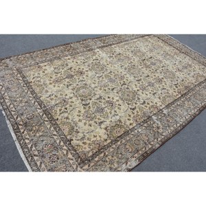 Alfombra de Lana Clásica Beige Marrón de 6.4 x 10.2 pies, Diseño Turco de Patchwork, Ecológica, Pelo Mediano, Rectangular para Comedor, con Base de Látex - Product Image 2