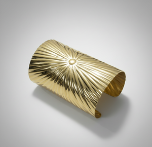 5 Inch Wide Brass Bohemian Cuff Bracelet | <b>Gold</b> Plated Sunburst Statement | Adjustable Metal Unisex Jewelry | African Style | - Product Image 1