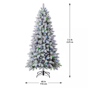 Fabrication d'un arbre de Noël artificiel en pin floqué de 7,5 pieds, fin et haut de gamme, pré-éclairé avec des lumières LED scintillantes changeantes de couleur - Product Image 4