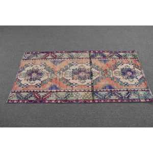 Vintage Turkish Rug, 2.6x5.3 ft Rug, <b>Red</b> Striped <b>Wool</b> Rug - Product Image 3