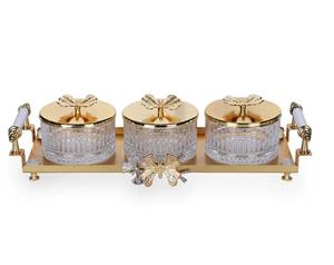 Glamorous crystal bowl with metallic lid & <b>tray</b> ideal for festive occasions bowl adds touch of sophistication to celebrations - Product Image 5