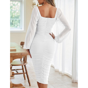 Robe fourreau polie pour femmes avec nœud col en V taille incurvée couture crêpe imprimé tendance bureau vêtements de travail pour carrière d'été - Product Image 4