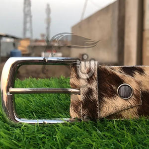 Ceinture pour homme en cuir de vache véritable avec poils |   Boucle en alliage de style occidental faite à la main, robuste, écologique, imprimé animal, 3,5 cm - Product Image 5