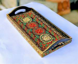 Plateau en bois peint à la main Swati Art, plateau de service en bois peint à la main en gros, plateau en bois peint à la main culturel - Product Image 3