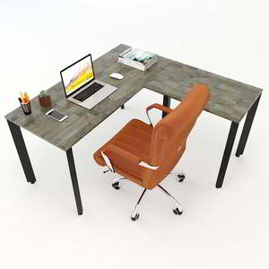HBTA014 Trian System L-Shaped <b>Desk</b> 140x140cm Simple Design Home Office Wooden Laptop Table <b>Extendable</b> Triangular Iron Legs - Product Image 4