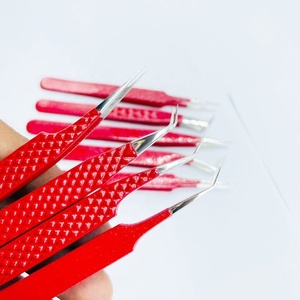 Wholesale Professional Eyelash Tweezers Set <b>Red</b> Color <b>Glitter</b> Diamond Heart Grip Custom Logo Sustainable Steel Fiber Tip Eyelash - Product Image 3