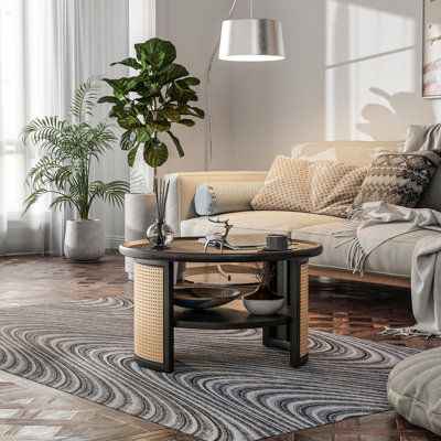 Rattan Finish Office Desk Wooden Furniture Table with Storage Holders Shelves Computer Desks Work for Office Modern Steady