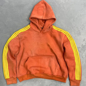 Chándal de lana lavada con ácido vintage de gran tamaño OEM para hombre con logotipo personalizado impreso rayas laterales peso pesado transpirable algodón Unisex - Product Image 2