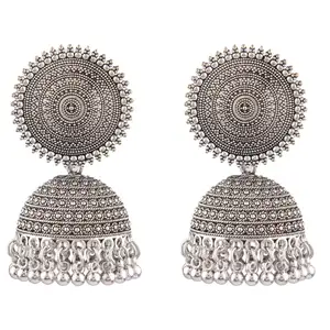 Grosir India pemasok perhiasan bulat kancing besar menjuntai pengantin Jhumka anting teroksidasi bunga perhiasan Set untuk wanita