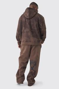 2025 chándal 100% algodón lavado ácido peso pesado serigrafía Logo pantalones acampanados y cremallera conjunto de Sudadera con capucha para hombres - Product Image 5