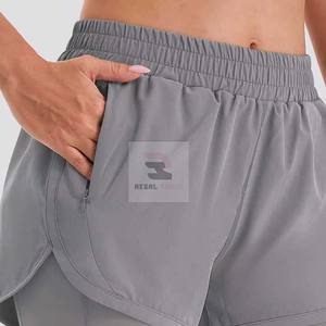 Vente chaude unisexe taille haute Yoga Shorts Double couche Shorts de course poches décontracté solide écologique Service OEM disponible - Product Image 6