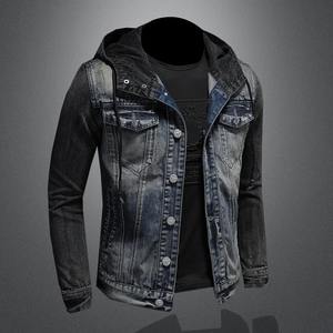Chaqueta de punto de un solo pecho para hombre, estilo callejero, con capucha, prendas de vestir exteriores de mezclilla lavada, botones de manga larga con bolsillos - Product Image 4