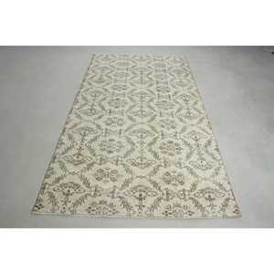 4,3x8,1 ft Area Vintage Rug, Turkish Rug, <b>Brown</b> White Abstract <b>Wool</b> Rug - Product Image 1