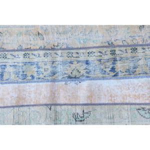 Alfombra Turca Vintage de 2x7.3 pies, Alfombra de Lana a Rayas Azules y Blancas - Product Image 5