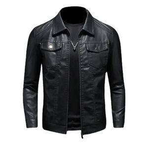Veste d'hiver en cuir véritable pour homme, poches personnalisées à l'avant, boutons personnalisés, imperméable, matériau de haute qualité, prix de gros, noir - Product Image 6