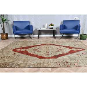 Vintage 5.9x8.4 ft Large <b>Rug</b>, Turkish <b>Rug</b>, Red <b>Abstract</b> <b>Rug</b> - Product Image 1