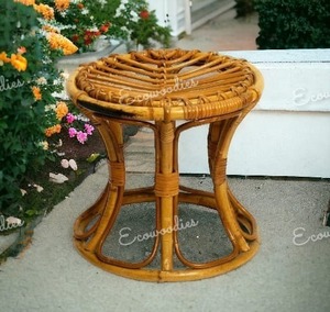 Living Room Furniture Restaurant Round Natural Wood Cane Seat Wicker Rattan Chair Bar <b>Stool</b> <b>Ottoman</b> Bone Inlay Console - Product Image 5