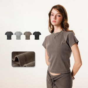 Top informal de verano para mujer, Camiseta ajustada de cuello redondo con logotipo personalizado, camisetas ajustadas ecológicas para niña, gran oferta - Product Image 1