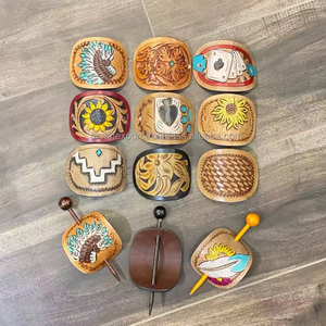 Handmade Genuine Leather <b>Hair</b> Stick <b>Barrette</b> with Flower Design Multiple Designs <b>Hair</b> Pin with Wood Stick Women <b>Hair</b> Slides - Product Image 2