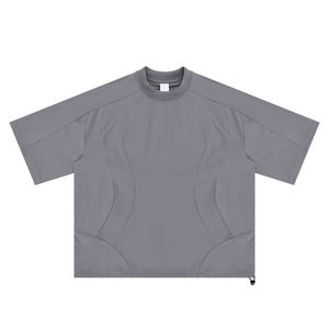 T-shirt de sport pour homme en tricot 100% polyester surdimensionné, logo personnalisé, 300 grammes, motif uni lourd, style hip-hop, anti-froissement, rapide - Product Image 6