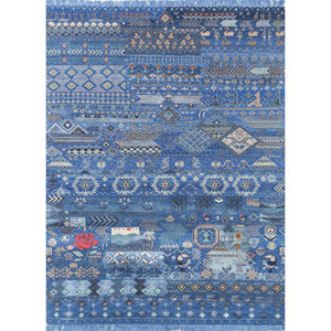Tapis Manchaha bleu noué à la main en laine et soie de bambou, épaisseur 10 mm, motif abstrait rectangulaire pour la maison, le couloir, modèle Les-2591 - Product Image 1