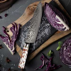 Couteau de chef Damas professionnel ODM OEM de qualité supérieure personnalisé en gros pour la cuisine avec étui en cuir à bas prix - Product Image 3