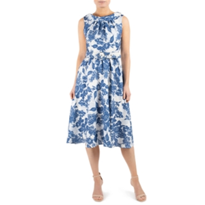 Vestido de Gala Donna Ricco Azul con Estampado Floral, Corte Evase, Cinturón, Talla 14, Formal, Largo hasta el Suelo, Corte en A, Cintura Natural, Transpirable - Product Image 4