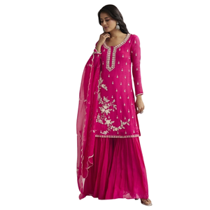 Conjunto Sharara bordado con lentejuelas rosas con Dupatta para recepciones de ocasiones festivas nupciales al por mayor y ceremonia personalizada - Product Image 1