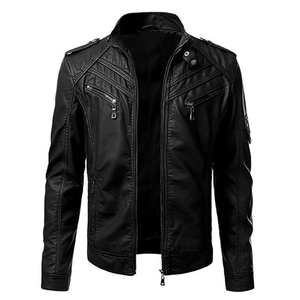 Veste de moto en cuir marron pour hommes Veste de moto style motard avec fermeture à glissière Veste de moto - Product Image 3