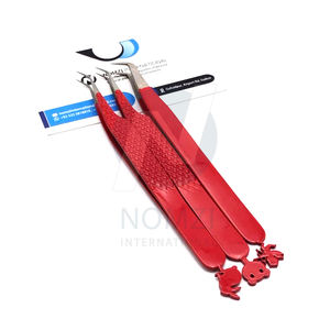 Gran oferta, juego de pinzas personalizadas con punta de fibra de agarre de diamante largo, extensiones de pestañas de acero inoxidable, oro rojo para uso de belleza - Product Image 6