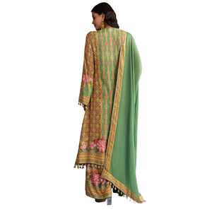 Mousseline de coton vert aqua clair Kurta Dupatta avec Palazzo imprimé Vente en gros de vêtements ethniques pour femmes Mode fournisseur d'usine OEM - Product Image 5