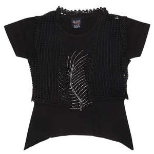 Girls Half Sleeve Fancy T-Shirt - Black - Product Image 1