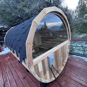 Moderno al aire libre 6 personas barril de cedro rojo SALA DE Sauna agradable media pared paisaje de vidrio templado 9kw vapor seco 220V fuente para la salud - Product Image 3