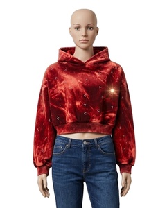 Glory Custom Rhinestone Washed Cropped Hoodie With Trendy street Wear Styled Oversized Fit Winter Casual Wear For Unisex - Product Image 6