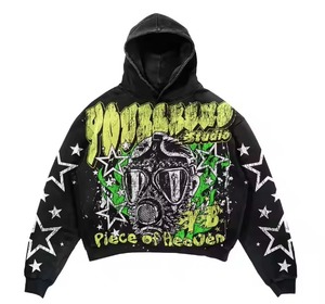 2025 personnalisé meilleure qualité surdimensionné Dtg sweats à capuche imprimés hommes en détresse déchiré bord brut français éponge graphique à capuche - Product Image 2