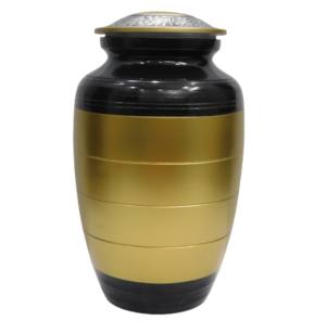 Hermosa pintura esmaltada Marrón y Amarillo con dos tiras de peltre Urnas de cremación para adultos de aluminio Urnas funerarias de metal. - Product Image 4