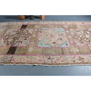 Alfombra turca clásica Vintage Beige marrón 6,8 'X 12,7 'hecha a mano lana látex respaldo Rectangular Patchwork patrón para adolescentes - Product Image 3