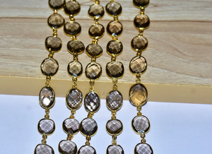 Chaîne de chapelet de lunette de pierres précieuses en quartz fumé naturel plaqué or de qualité supérieure, chaîne de connecteur pour la fabrication de bijoux au prix de gros - Product Image 2