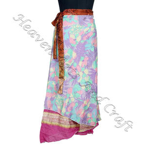 New Vintage Bohemian Recycled Silk Magic Wrap Skirt <b>Dress</b> Handmade in India Reversible Two-Layer <b>Plus</b> <b>Size</b> Indian Style - Product Image 2
