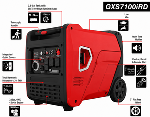 Générateur Inverter Portable à Essence 6400W 7100W Refroidi par Air 4 Temps Silencieux pour Maison Camping VR Bateau Extérieur et Alimentation de Secours - Product Image 1