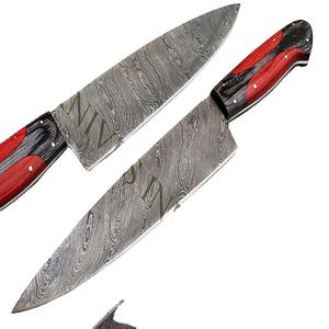 Ensemble de couperet de cuisine en acier inoxydable damas personnalisé de 13 pouces Couteaux de cuisine de chef japonais en bois coloré en carbone durable - Product Image 1