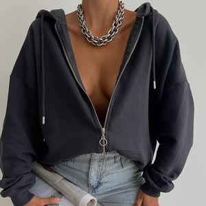 Venta al por mayor Fleece Zip up Hoodies Mujeres Custom Long Oversize de manga larga Mujeres Sweatsuit - Product Image 6