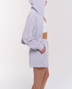 Sweat-shirt à capuche léger et respirant pour femme, grande taille, avec fermeture éclair quart de tour, logo personnalisé, couleur unie, vêtement de sport décontracté - Product Image 3